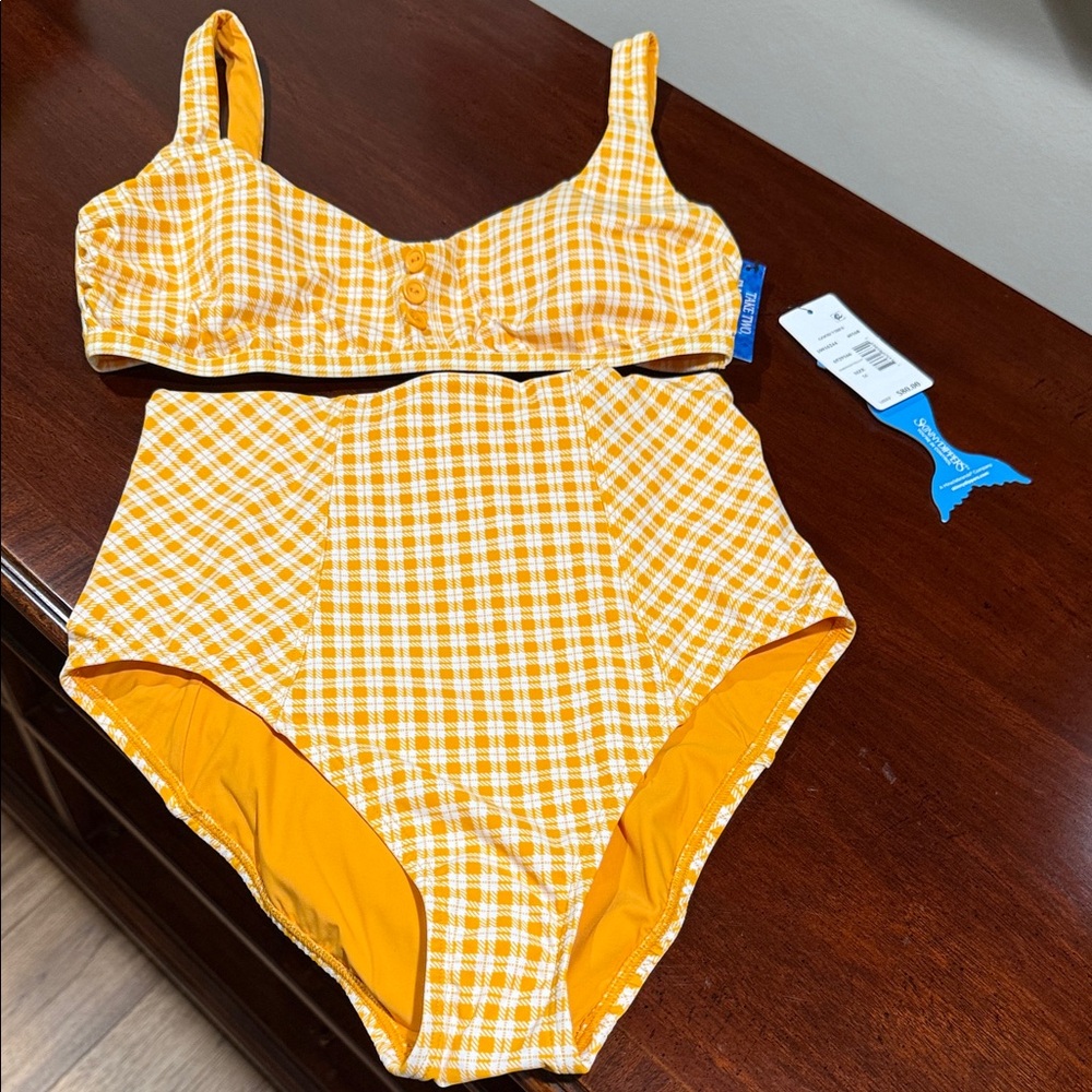 Stylish Yellow Plaid Bikini Set